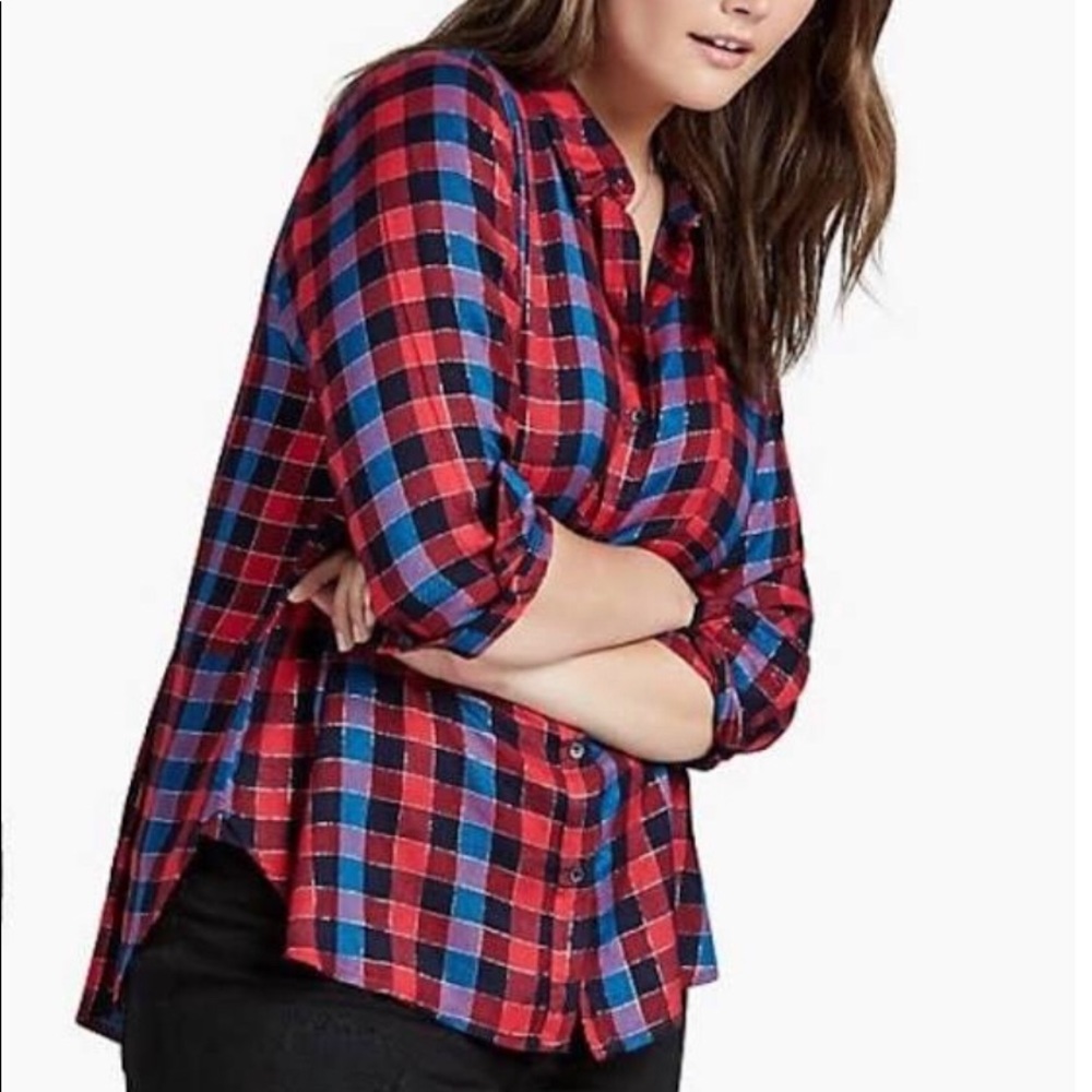Lucky Brand Bungalow Red/Blue Plaid Shirt Top